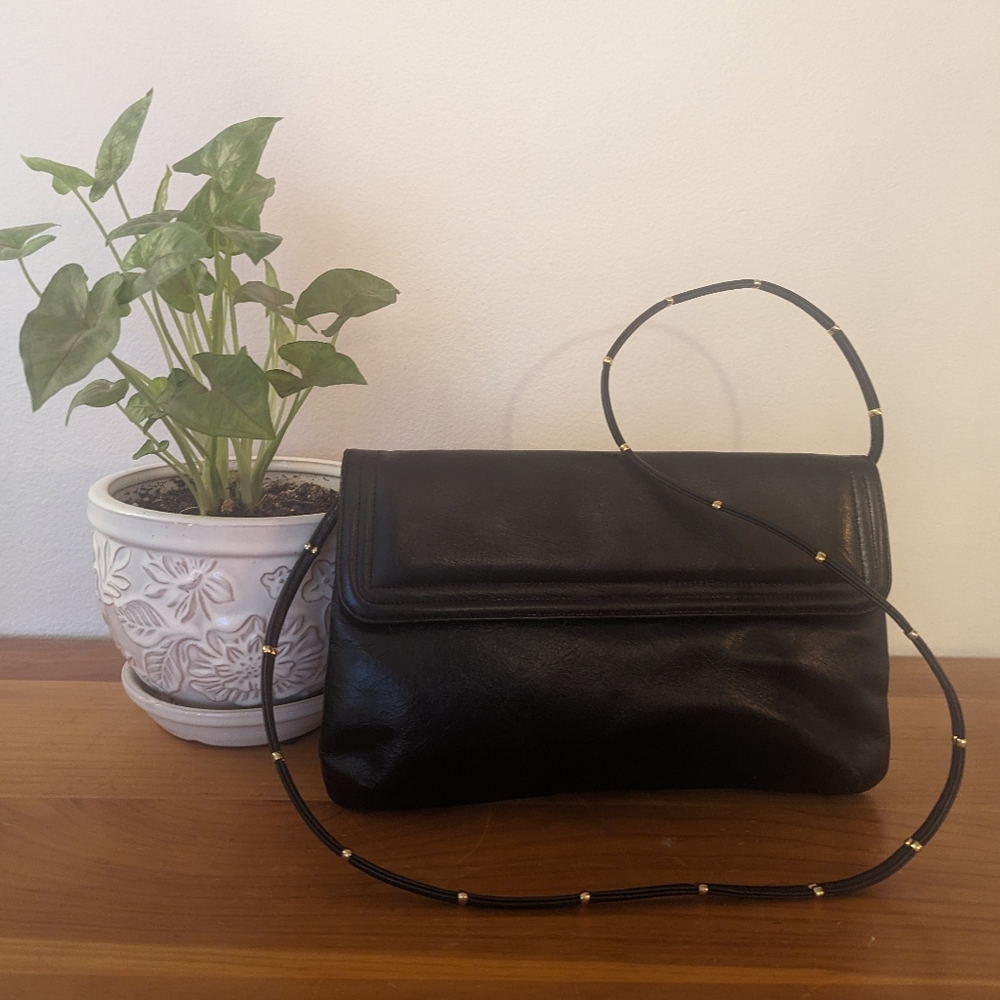 MM Morris Moskowitz Designer Shoulder Purse Soft Leather Gold Strap Accents Vtg.